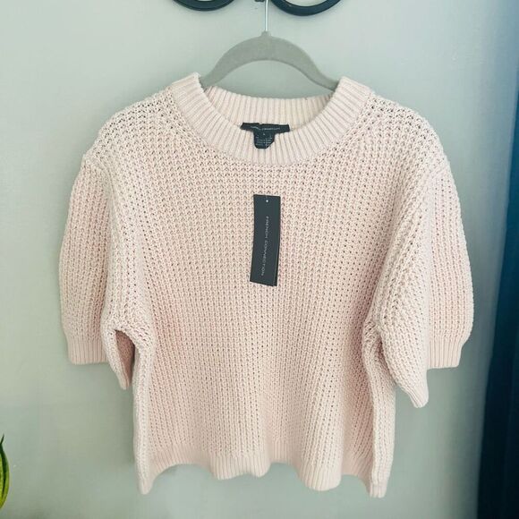 FRENCH CONNECTION Luna Short Sleeve Waffle Knit Sweater Pink, Large (10/12) NWT - Picture 6 of 13
